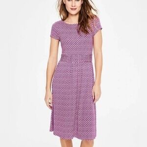Boden Amelia Jersey Knit Womens  Dress Geometric Print Short Sleeve Midi Pink